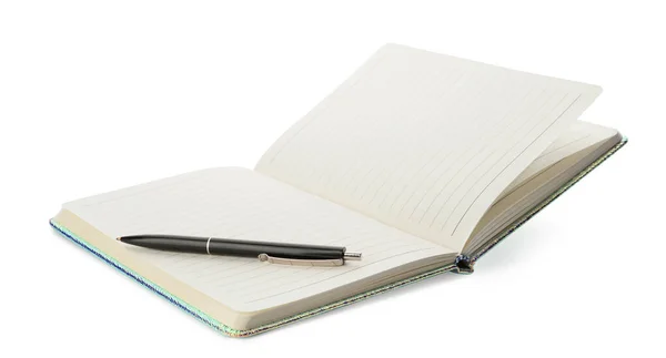 Stilvolles Offenes Notizbuch Und Stift Isoliert Auf Weiß Stockbild