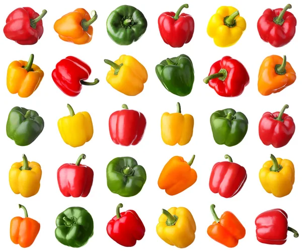 Set Different Ripe Bell Peppers White Background — 스톡 사진