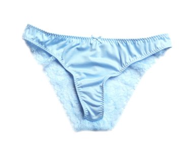 Zarif açık mavi kadın iç çamaşırları beyaz, üstten görünüyor.