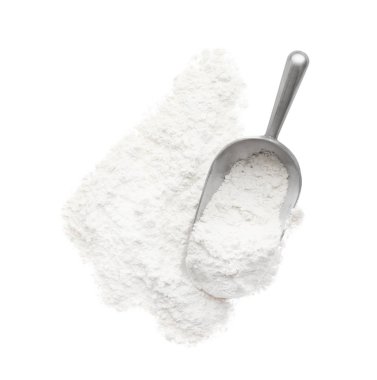 Organik un ve kepçe beyaz, üst görünümde izole