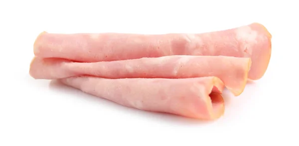 Slices of tasty fresh ham isolated on white — 图库照片