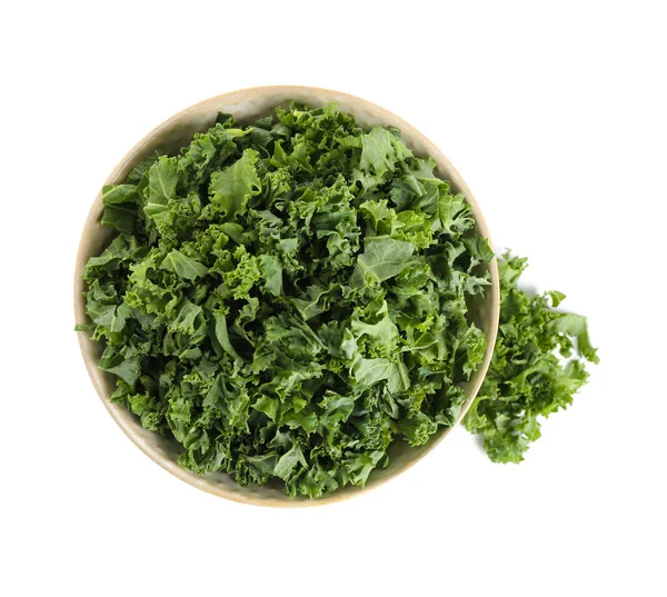 Fresh green kale leaves isolated on white, top view — Stock Photo, Image