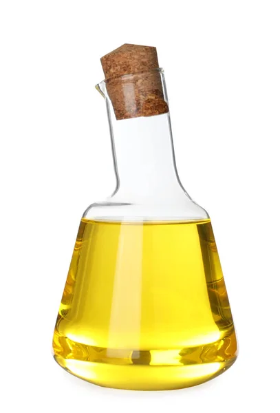 Cooking oil in glass bottle isolated on white — Stock Photo, Image