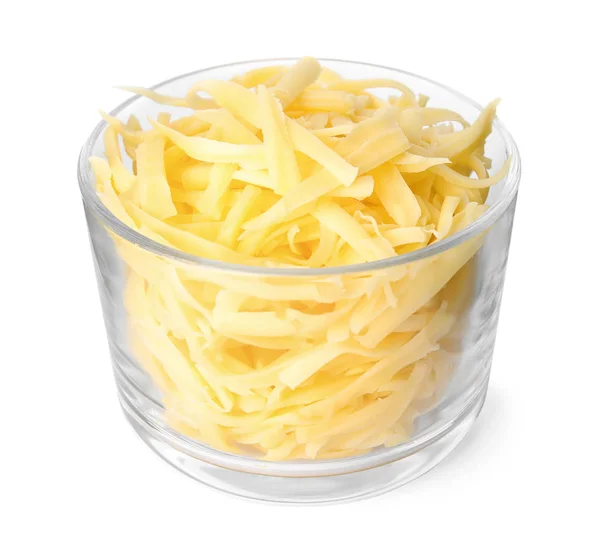 Glass Bowl Grated Cheese Isolated White — 스톡 사진