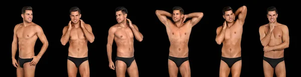 Collage Uomo Biancheria Intima Sfondo Nero Design Banner — Foto Stock