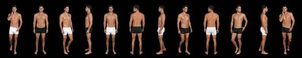 Koláž Muže Spodním Prádle Černém Pozadí Návrh Nápisu — Stock fotografie