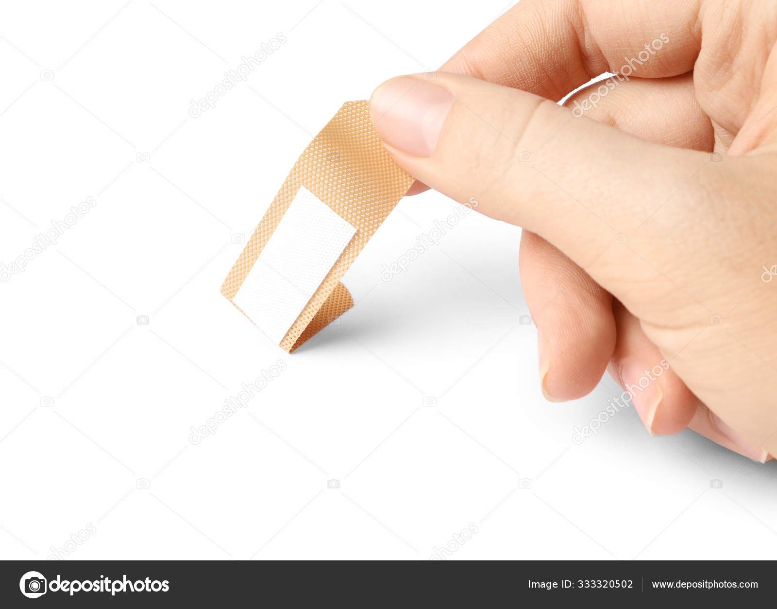 Woman Putting Sticking Plaster White Background First Aid Item Stock Woman Putting Sticking Plaster White Background First Aid Item Stock