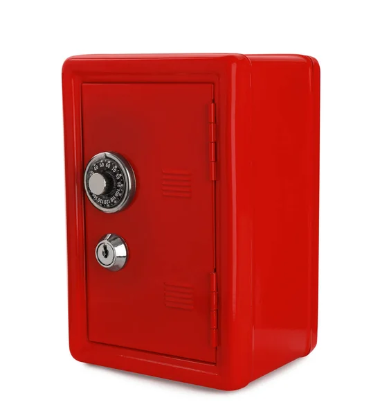 Closed Red Steel Safe Isolated White — Stock Photo, Image