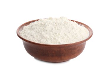 Beyaz kasede izole edilmiş organik un.