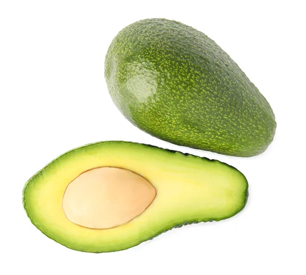 Lekkere Rijpe Avocados Witte Achtergrond Bovenaanzicht Tropische Vruchten — Stockfoto