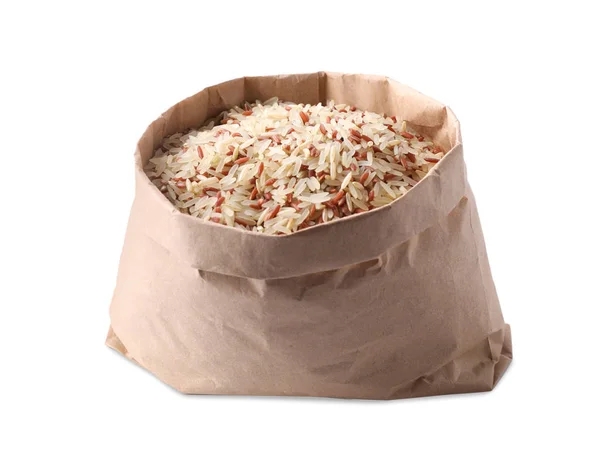 Mix Brown Polished Rice Paper Bag Isolated White — Stock Photo, Image