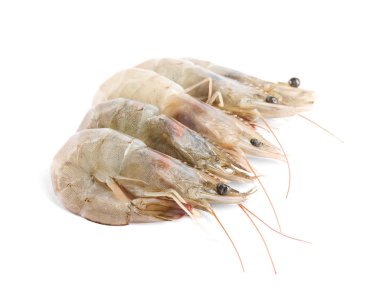 Beyazın üzerinde taze çiğ karidesler. Sağlıklı deniz ürünleri