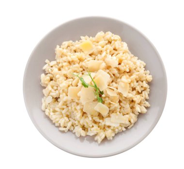 Peynirli leziz risotto beyaz, üst manzara