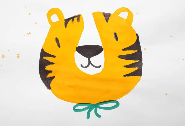 Pintura Infantil Tigre Sobre Papel Blanco — Foto de Stock