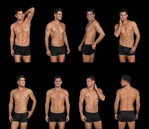 Collage Eines Mannes Unterwäsche Auf Schwarzem Hintergrund — Stockfoto