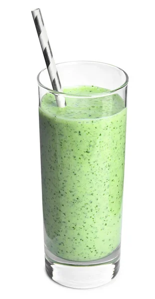 Vidro de smoothie de trigo sarraceno verde isolado em branco — Fotografia de Stock