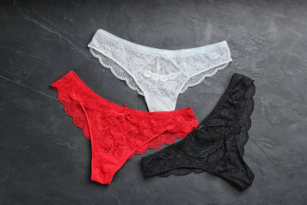 Sexy Women Underwear Black Stone Background Flat Lay — ストック写真