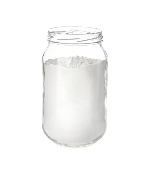 Organic Flour Glass Jar Isolated White — Stock Photo, Image