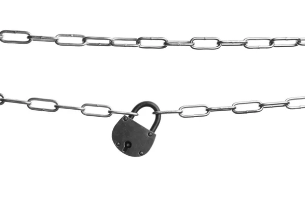 Steel Padlock Chains Isolated White Top View Safety Concept — Stock Photo, Image