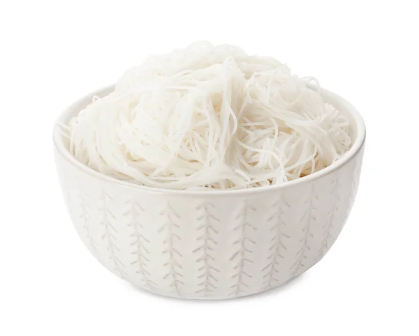 Bowl with rice noodles isolated on white — ストック写真