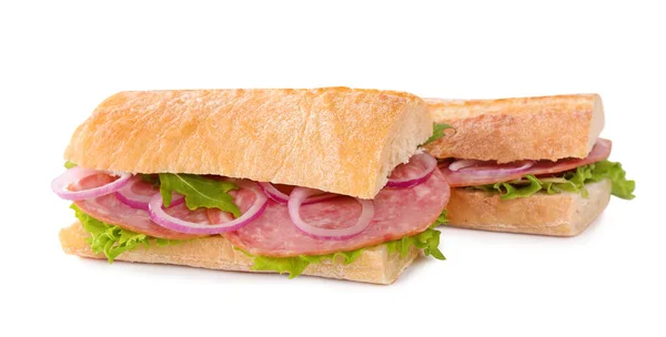 Chutné sendviče se šunkou izolovanou na bílém — Stock fotografie