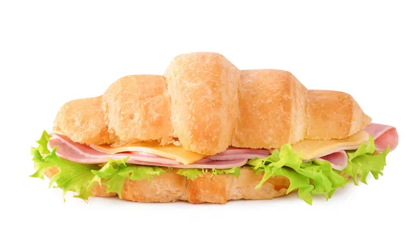Chutný croissant sendvič se šunkou izolovanou na bílém — Stock fotografie