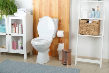 Modern banyo içinde şık bir klozet.