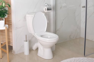 Modern banyo içinde şık bir klozet.