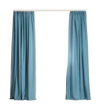 Beyaz arkaplanda zarif mavi perdeler