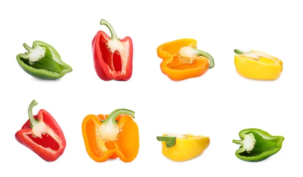 Set Different Ripe Bell Peppers White Background — Stock Photo, Image