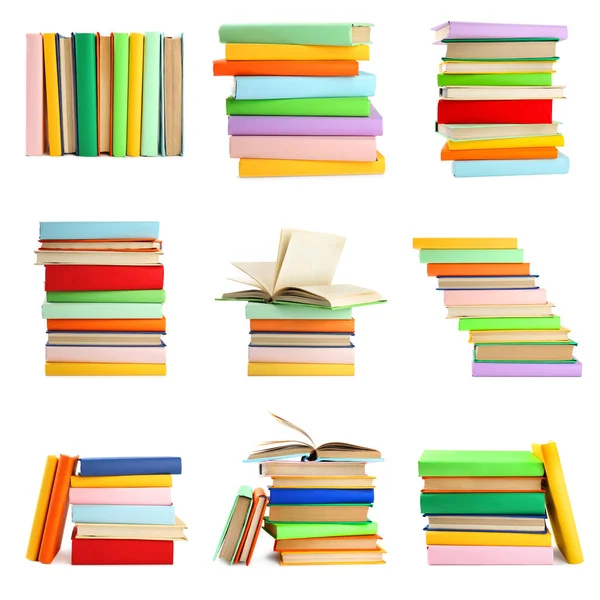 Set Different Bright Hardcover Books White Background — 스톡 사진