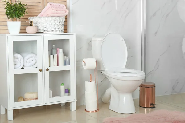 Snygg Toalett Skål Modernt Badrum Inredning — Stockfoto