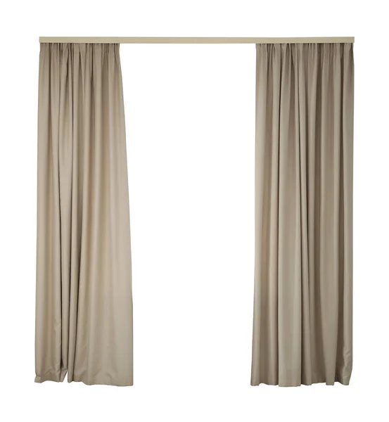 Hermosas Cortinas Beige Elegante Sobre Fondo Blanco — Foto de Stock