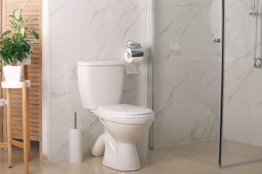 Modern banyo içinde şık bir klozet.