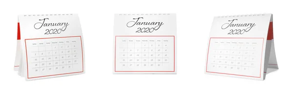 Koláž Papírového Kalendáře Bílém Pozadí — Stock fotografie