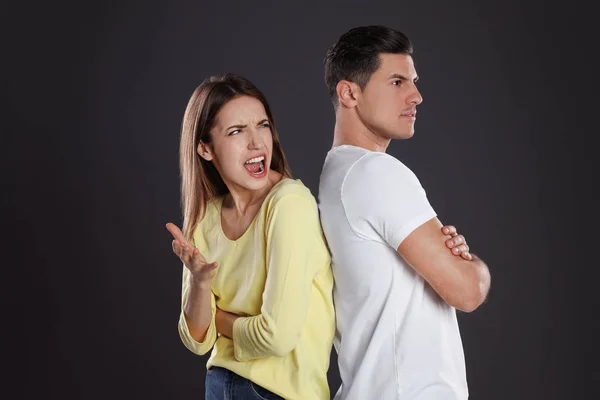 Woman Shouting Her Boyfriend Black Background Relationship Problems — Stock Photo, Image