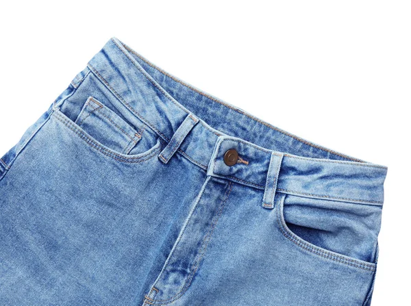 Snygga jeans isolerade på vit, ovanifrån — Stockfoto