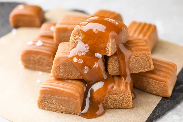 Delicious Salted Caramel Parchment Closeup View — Stock Photo, Image