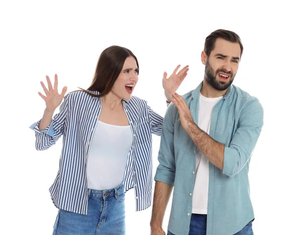 Couple Quarreling White Background Relationship Problems — Stock Photo, Image