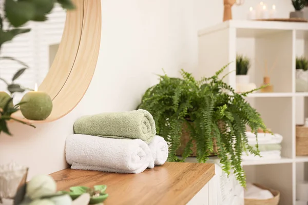 Gyönyörű zöld növények elegáns, modern fürdőszobában. Belső tér — Stock Fotó