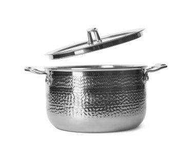 Beyaz izole kapak ile çelik tencere