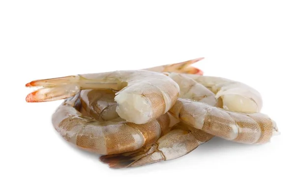 Crevettes Crues Fraîches Isolées Sur Blanc Fruits Mer Sains — Photo