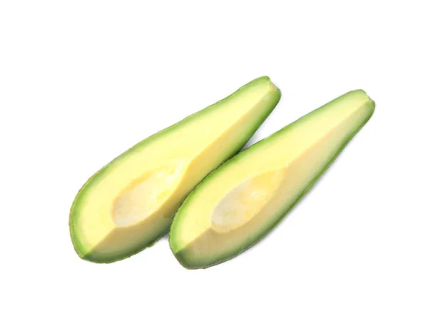 Scheiben rohe Avocado isoliert auf weißem Grund, Ansicht von oben — Stockfoto