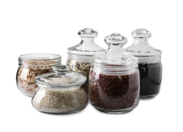 Brown Polished Rice Jars Isolated White — ストック写真