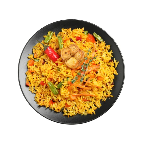 Tasty Rice Pilaf Vegetables Isolated White Top View — Stock Photo, Image