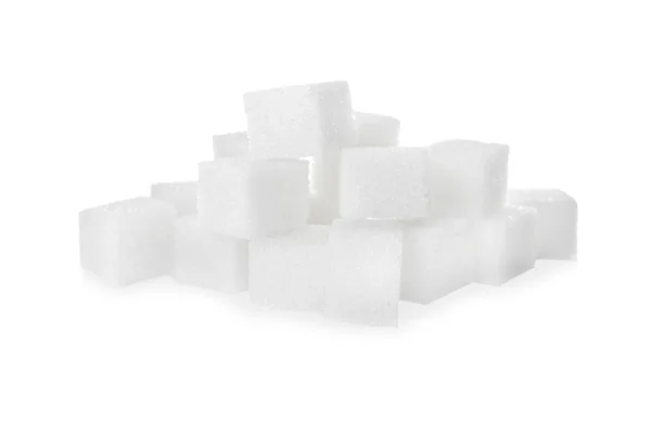 Cubos de açúcar refinados puros isolados a branco — Fotografia de Stock