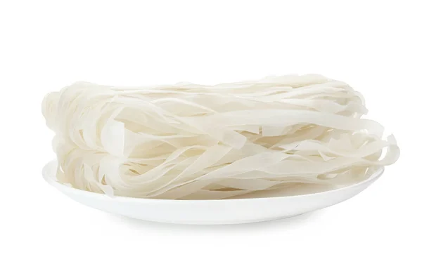 Plate with rice noodles isolated on white — 스톡 사진