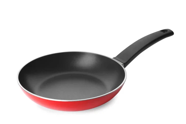 Modern red frying pan isolated on white — 스톡 사진