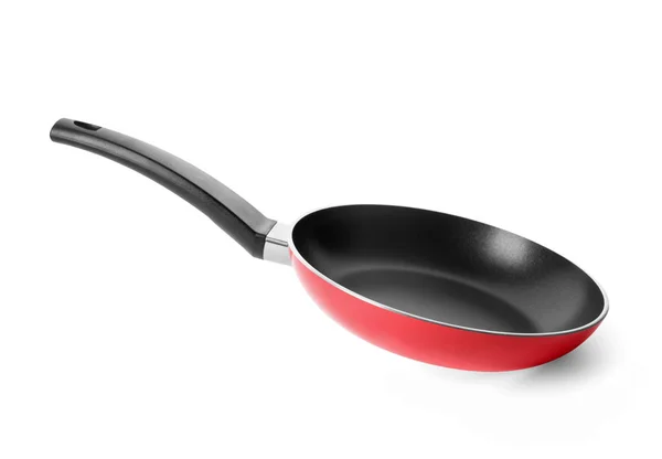 Modern red frying pan isolated on white — Stock Photo, Image