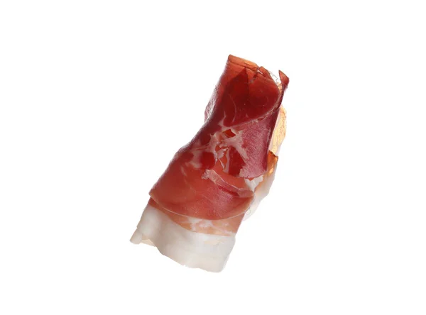 Roll Ízletes Prosciutto Elszigetelt Fehér — Stock Fotó